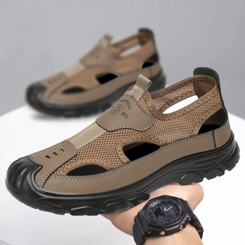 Sandalias masculinas nuevas zapatillas masculinas huecas con superficie de malla transpirable en verano