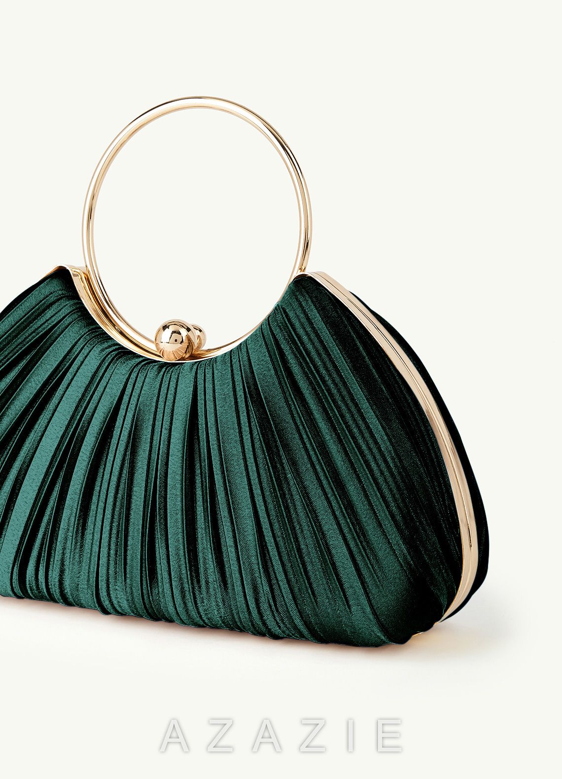 Matching Color Metallic Satin Pleated Handbag