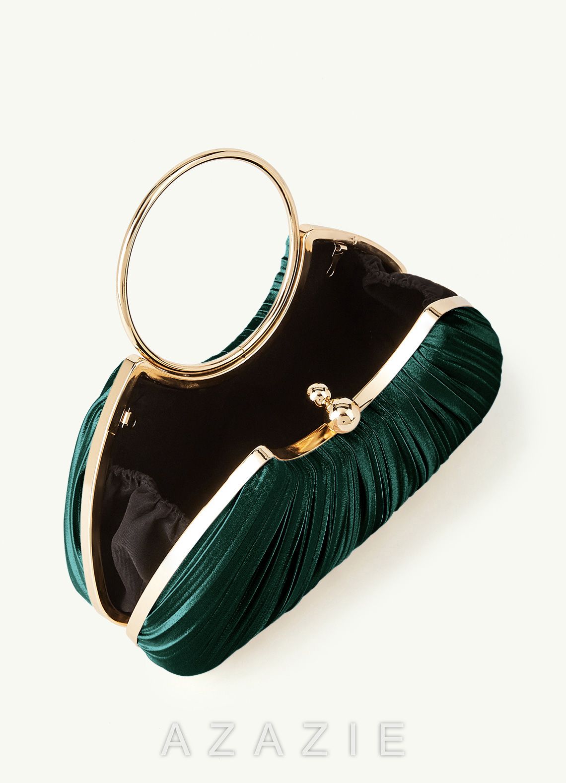 Matching Color Metallic Satin Pleated Handbag