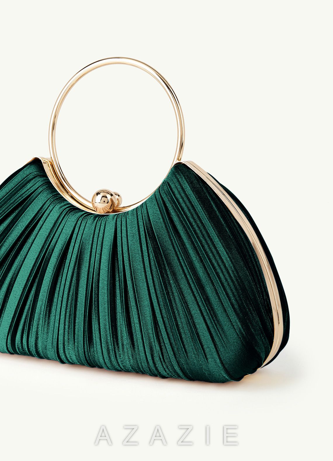 Matching Color Metallic Satin Pleated Handbag