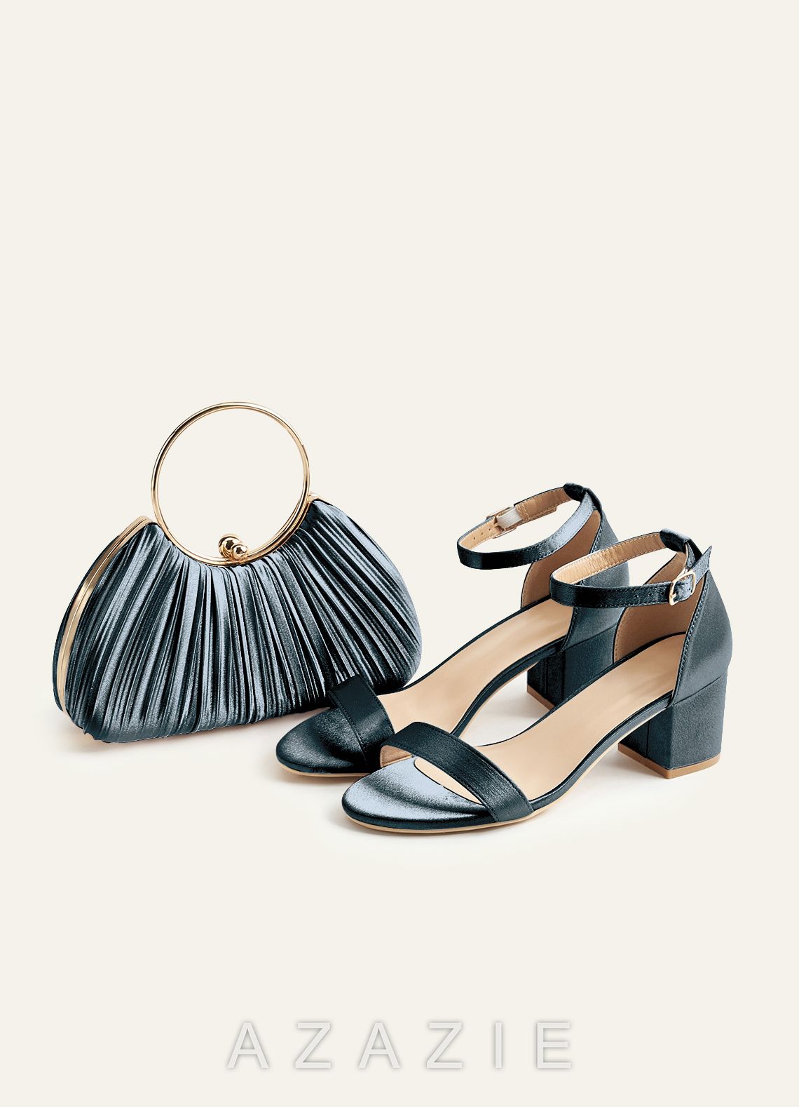 Matching Color Metallic Satin Pleated Handbag