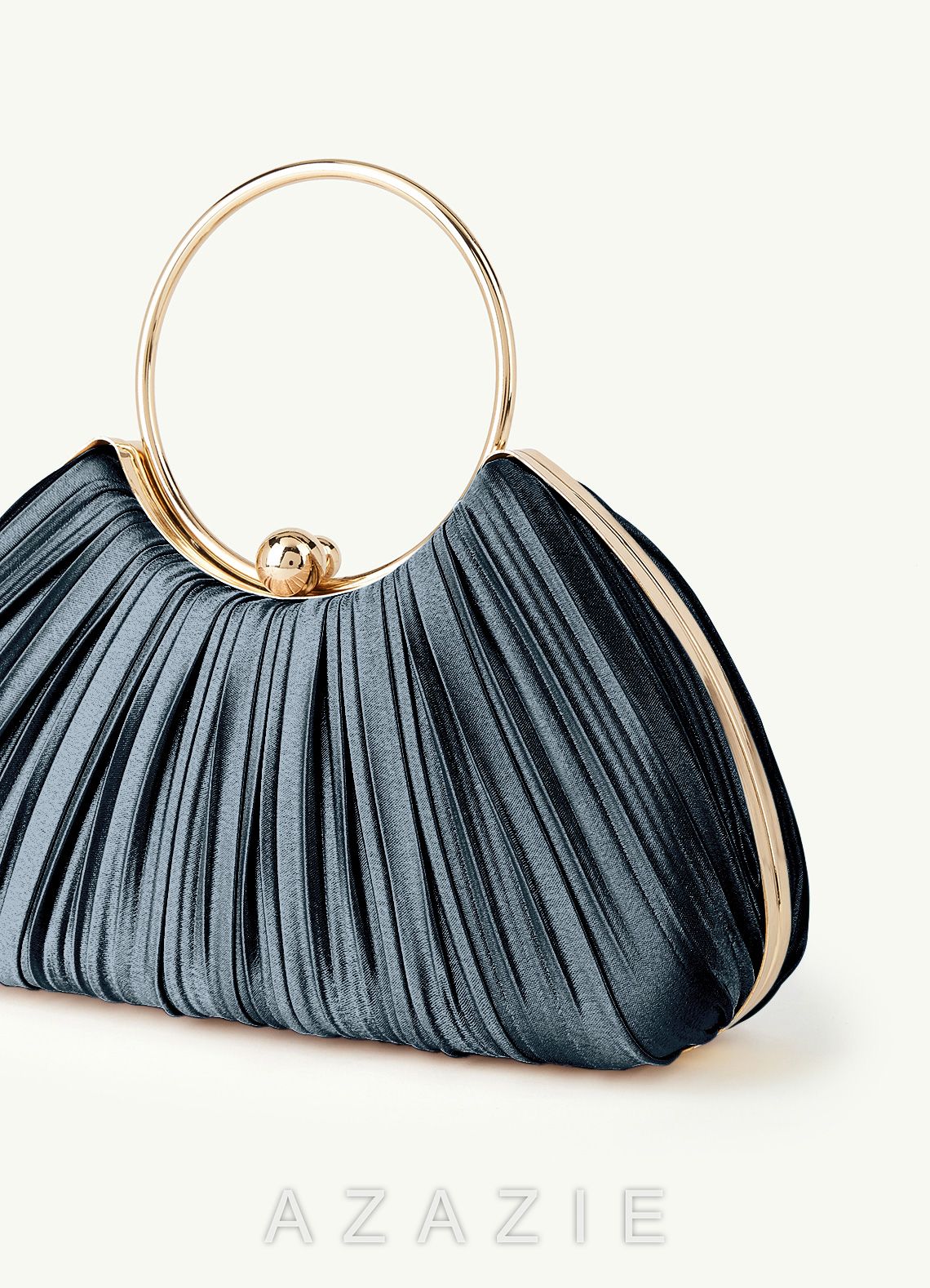 Matching Color Metallic Satin Pleated Handbag