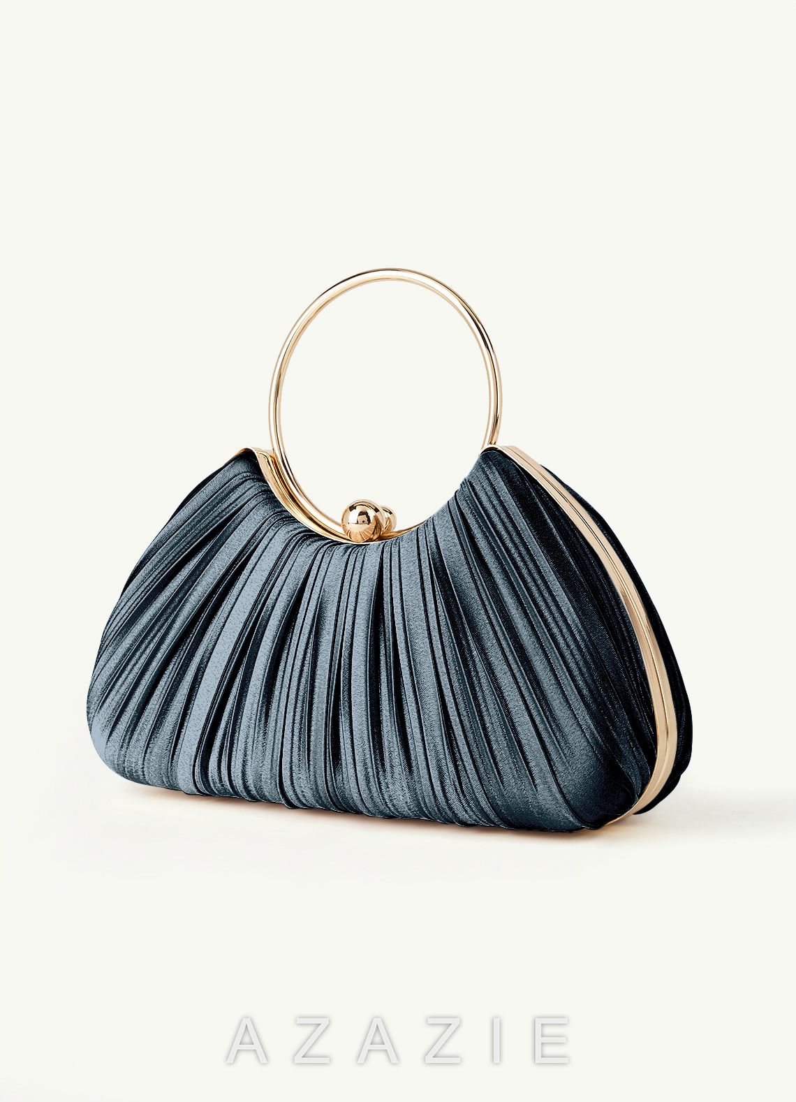 Matching Color Metallic Satin Pleated Handbag