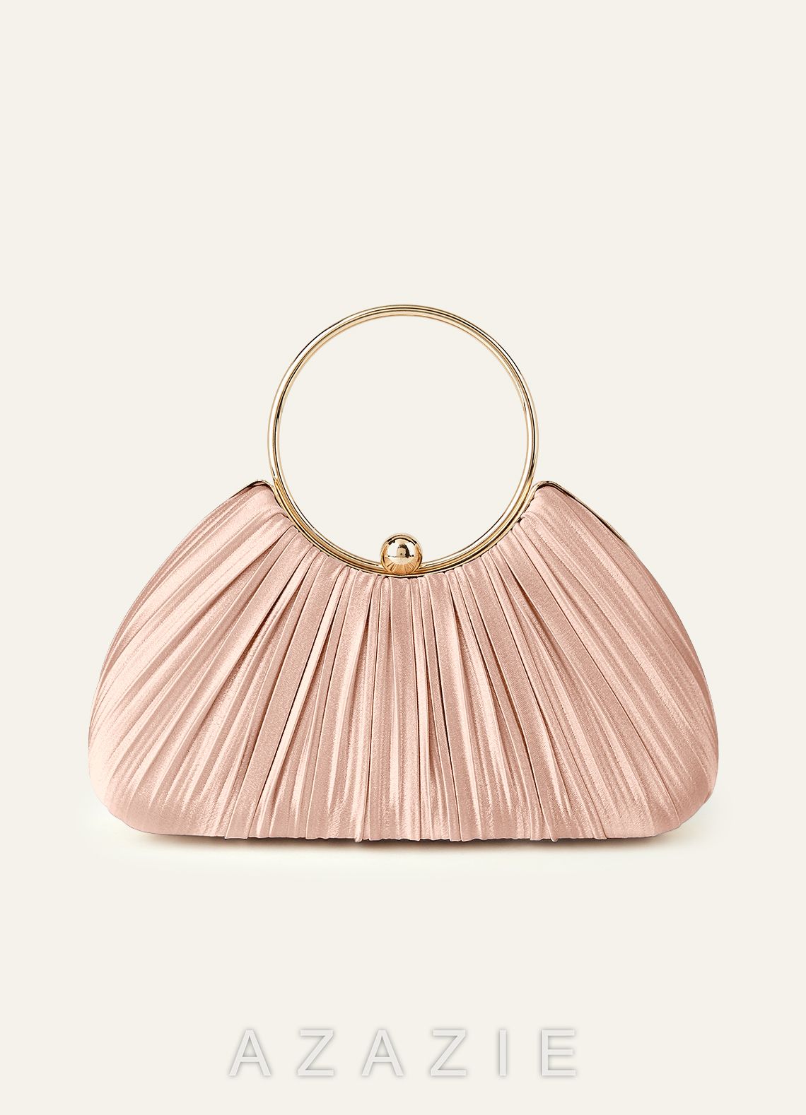 Matching Color Metallic Satin Pleated Handbag