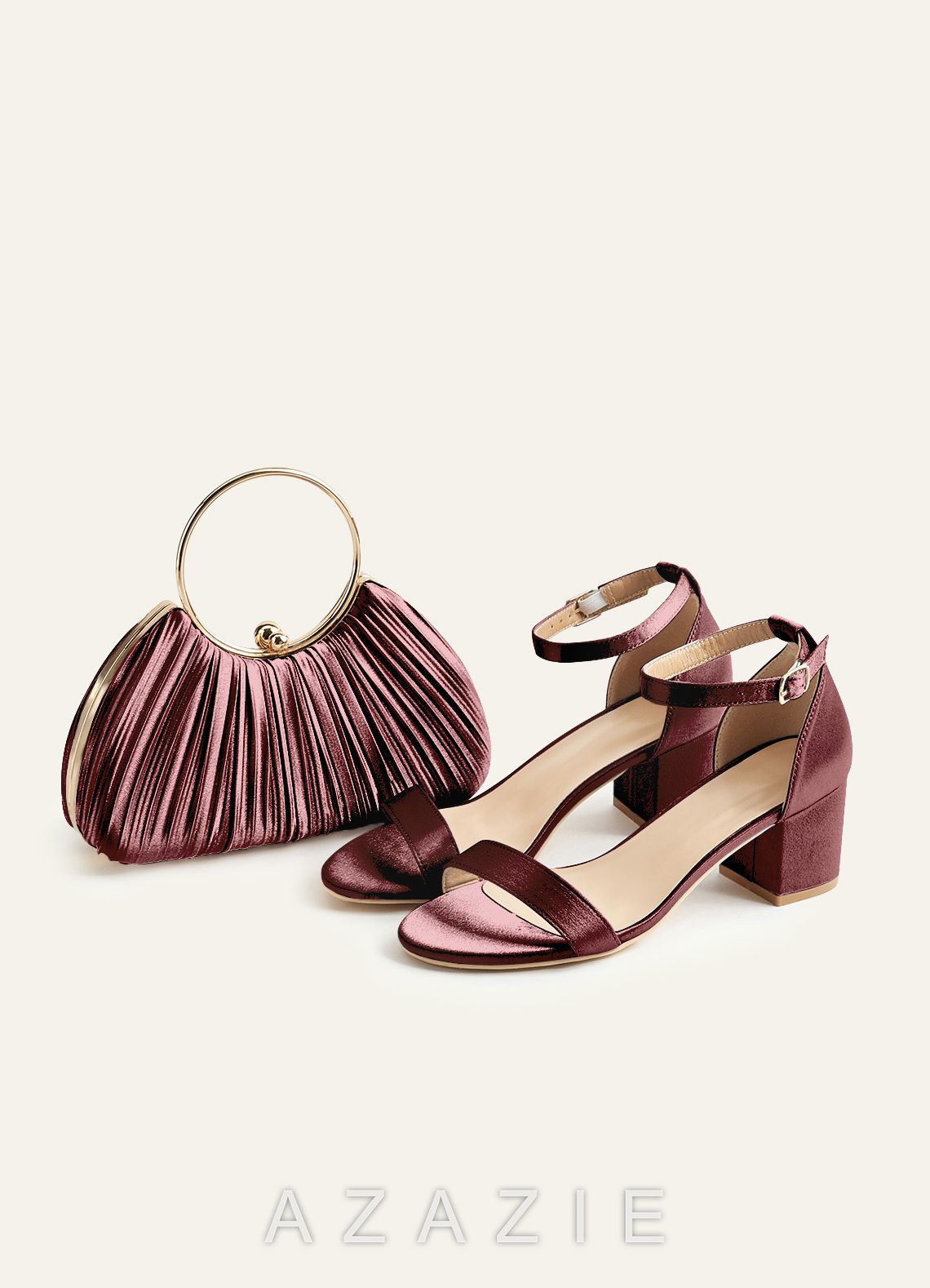 Matching Color Metallic Satin Pleated Handbag