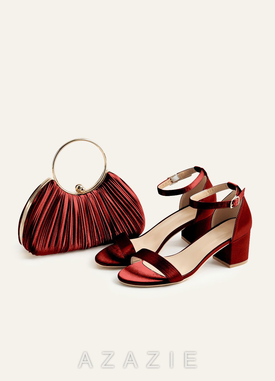 Matching Color Metallic Satin Pleated Handbag