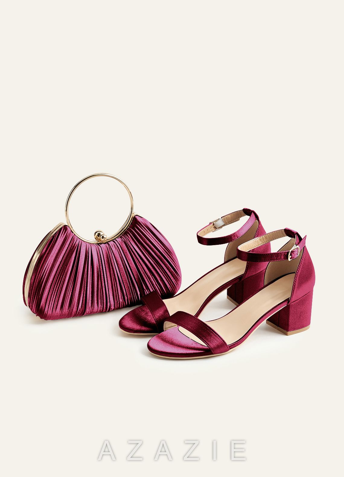 Matching Color Metallic Satin Pleated Handbag
