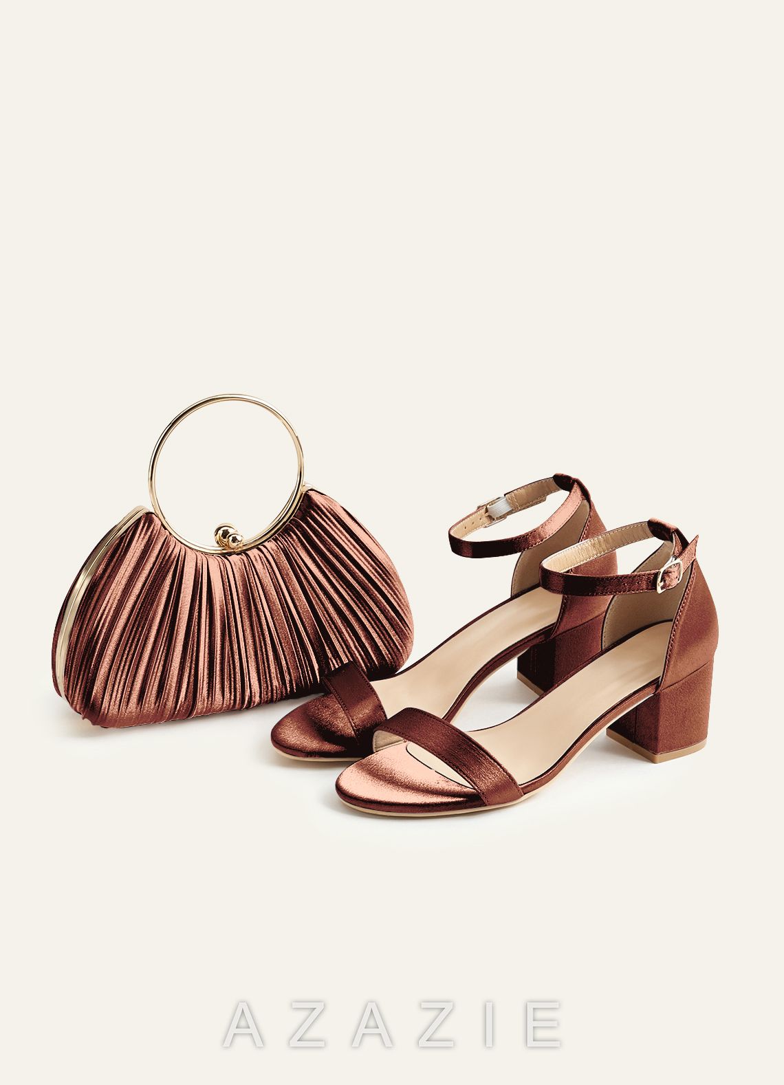 Matching Color Metallic Satin Pleated Handbag