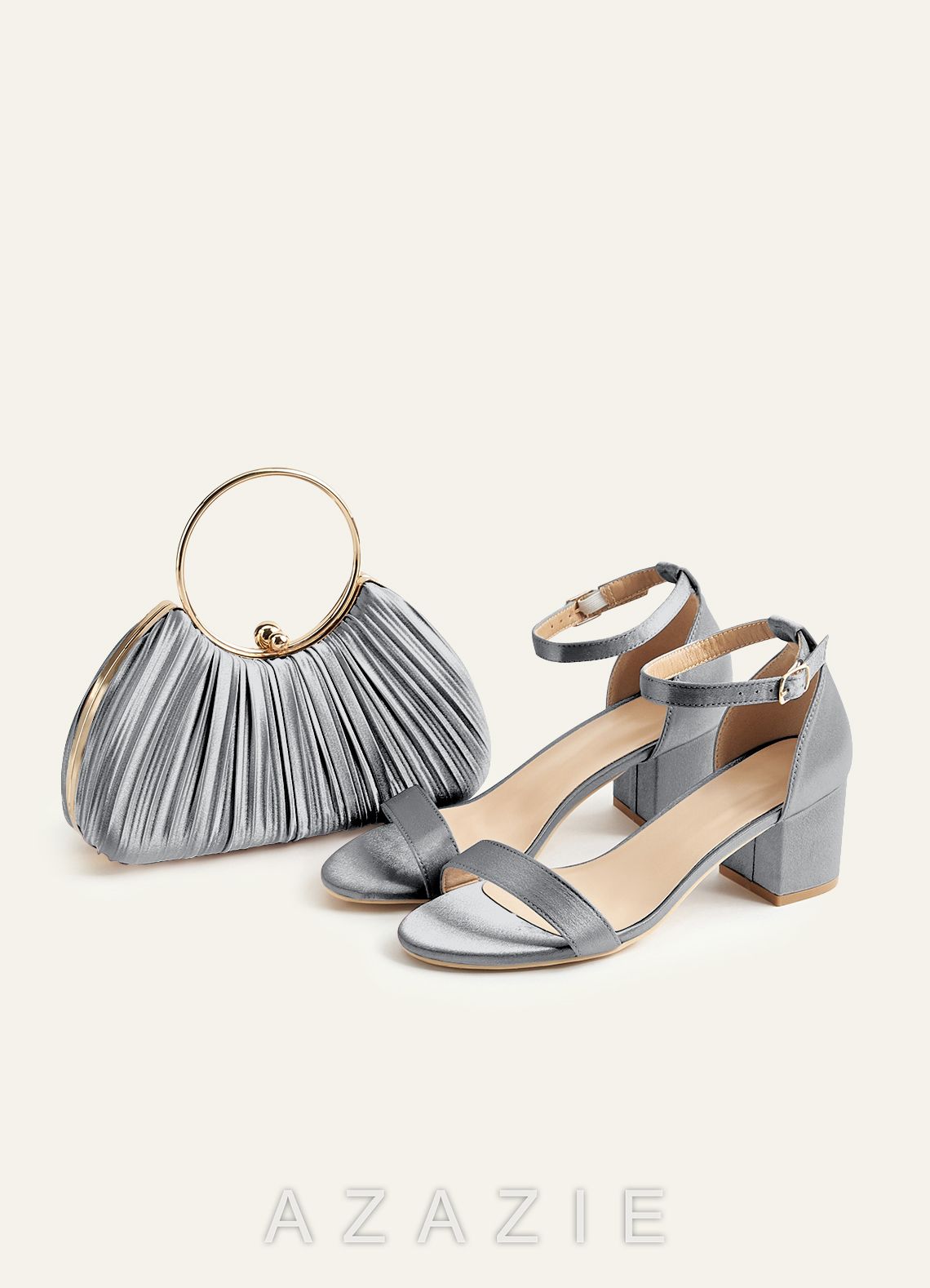 Matching Color Metallic Satin Pleated Handbag
