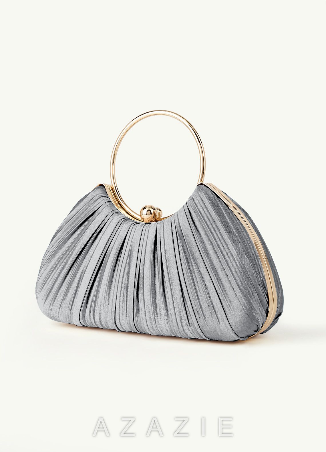 Matching Color Metallic Satin Pleated Handbag