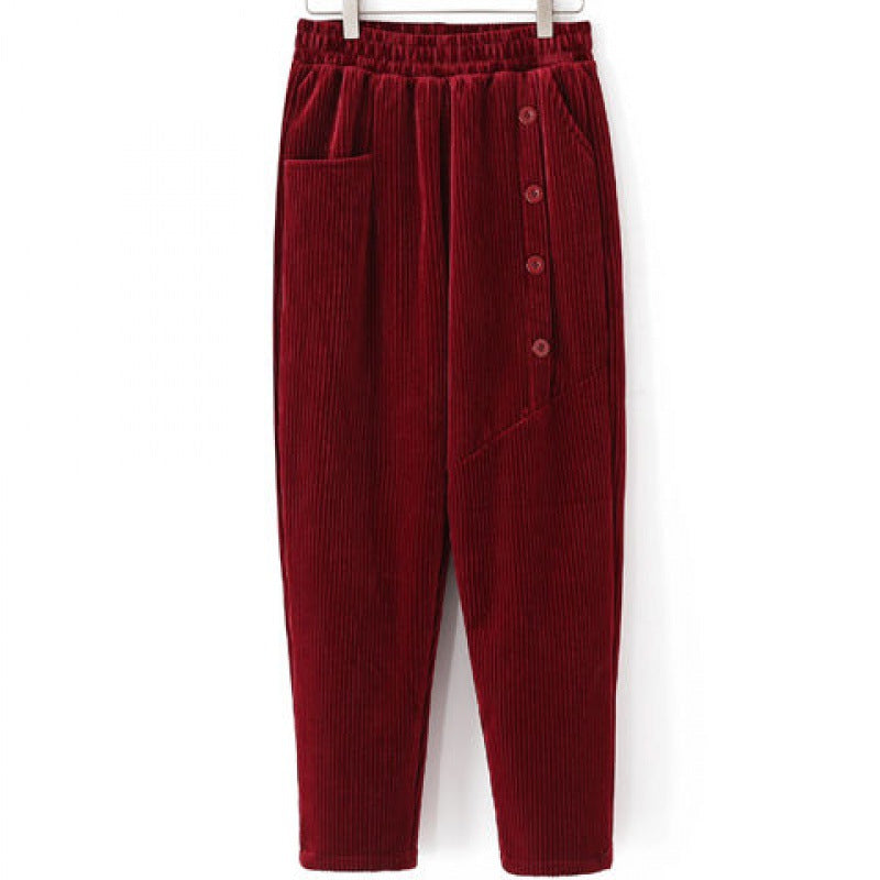 Pantalón cálido de pana de cintura alta para mujer