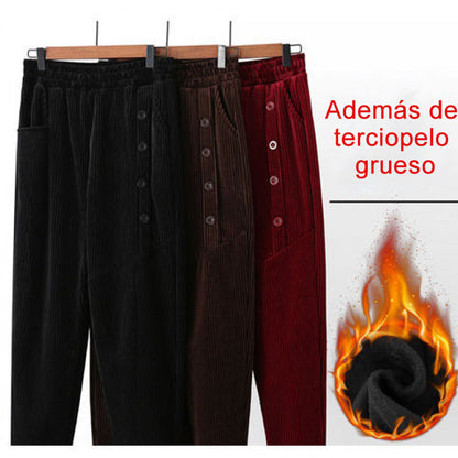 Pantalón cálido de pana de cintura alta para mujer