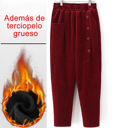 Pantalón cálido de pana de cintura alta para mujer