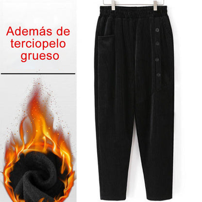 Pantalón cálido de pana de cintura alta para mujer