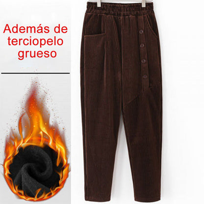 Pantalón cálido de pana de cintura alta para mujer