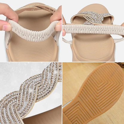 sandalias con cuña y diamantes de imitación