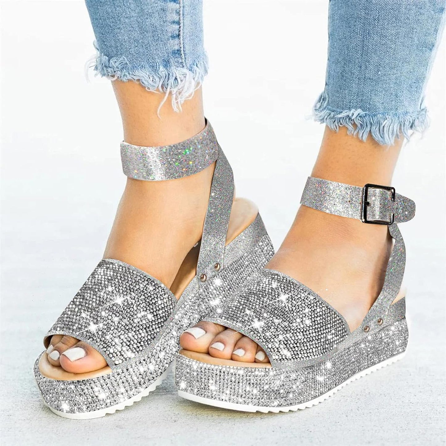 Sandalias con fondo grueso de strass