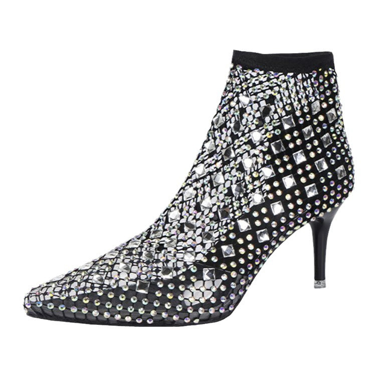 Mesh Rhinestone Glitter Punta Tacones Altos