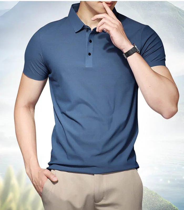 Polo de manga corta de seda helada para hombre