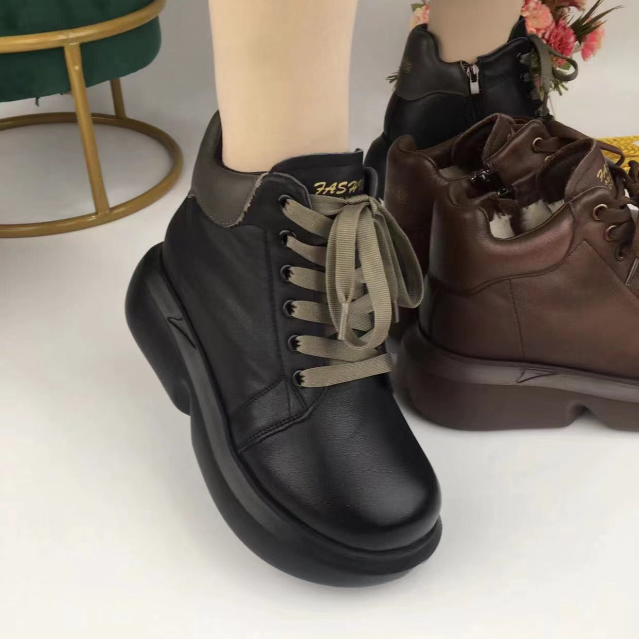 [100% cuero auténtico]botas cortas de lana