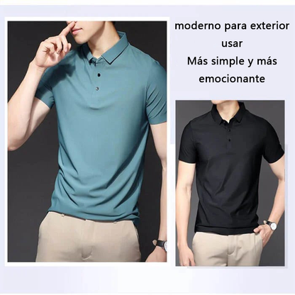 Polo de manga corta de seda helada para hombre